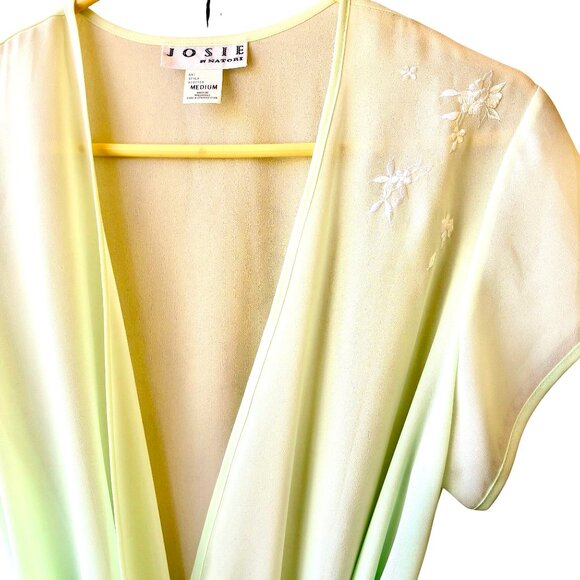 JOSIE Natori Vintage Sheer GREEN Short Robe Self Tie Embroidery NEW - Picture 7 of 15